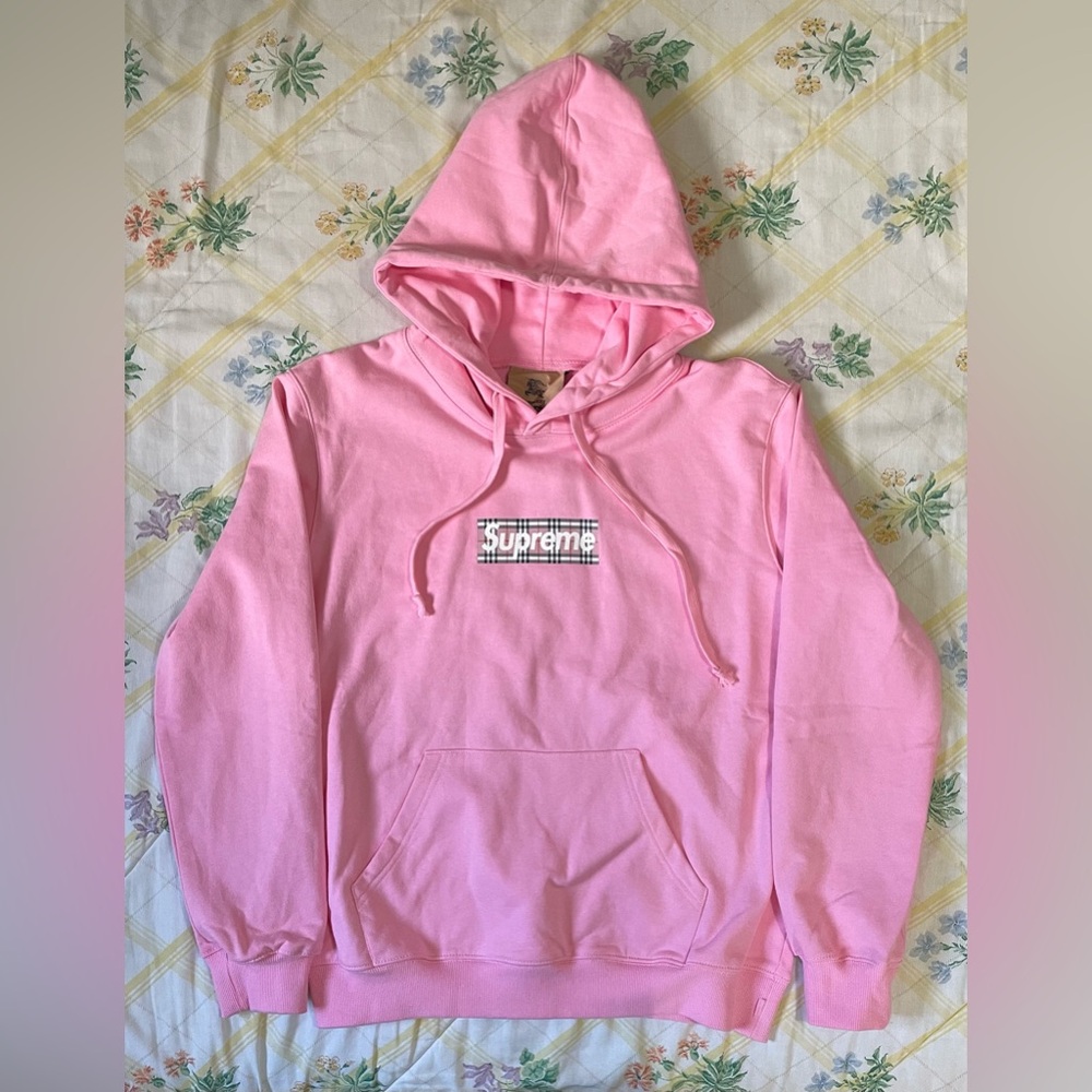 Supreme x Burberry box logo pink hoodie